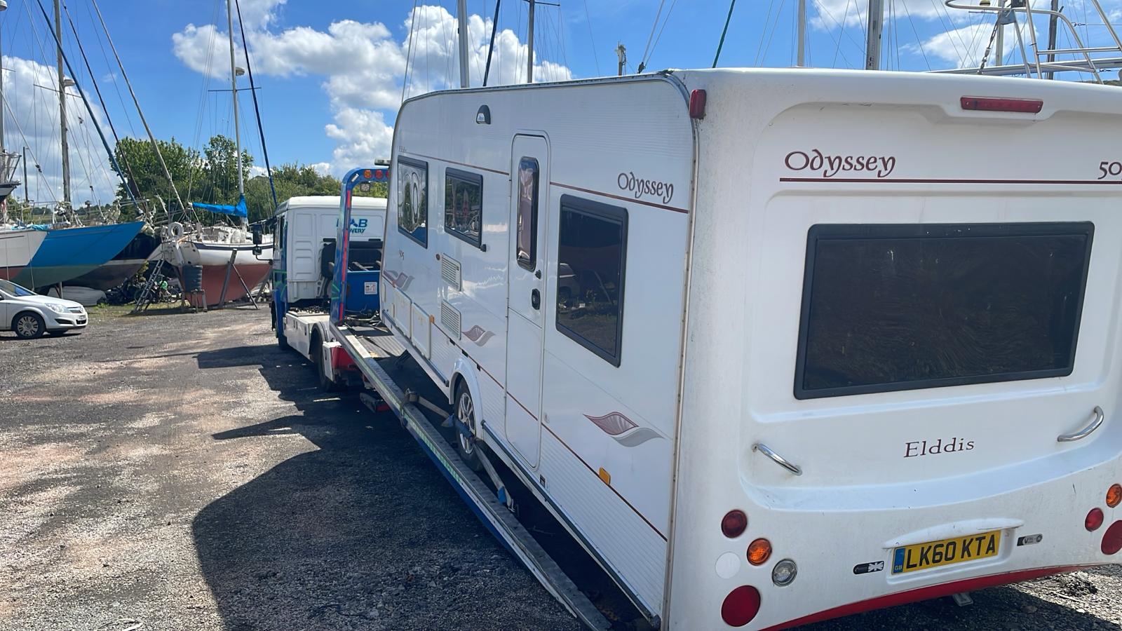 B&B Recovery transporting an Odyssey caravan
